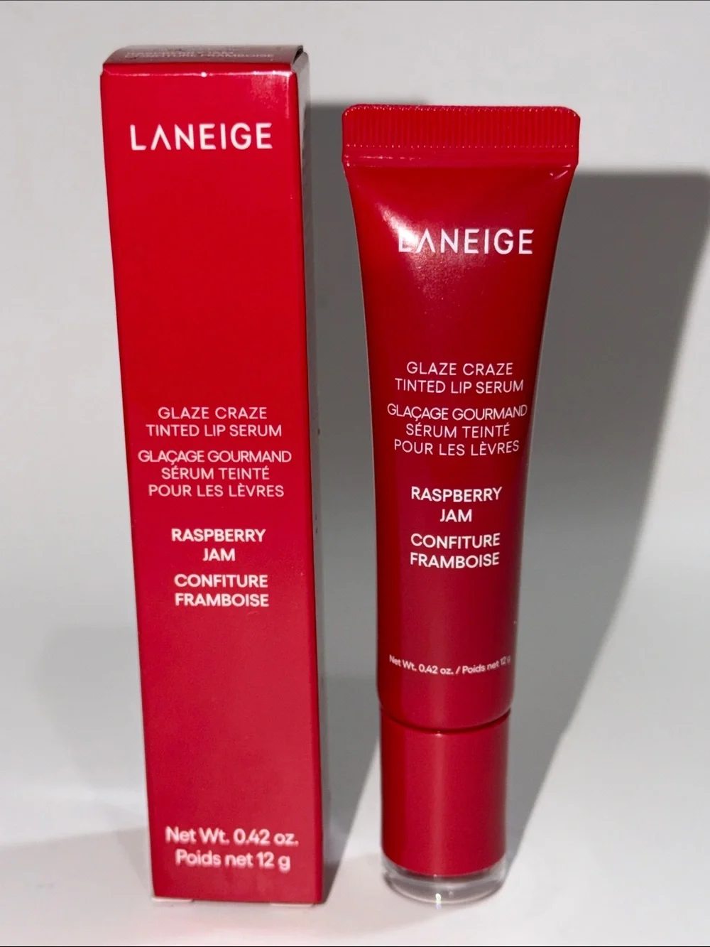 LANEIGE Raspberry Jam Glaze Craze Tinted Lip Serum FULL SIZE TUBE 0.42 Oz. NIB!