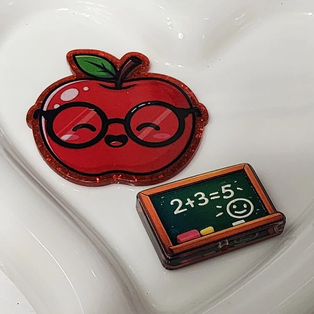 Apple Flatback Focal Bead Beaded Pen Teacher Acrylics Badge Flats Kawaii