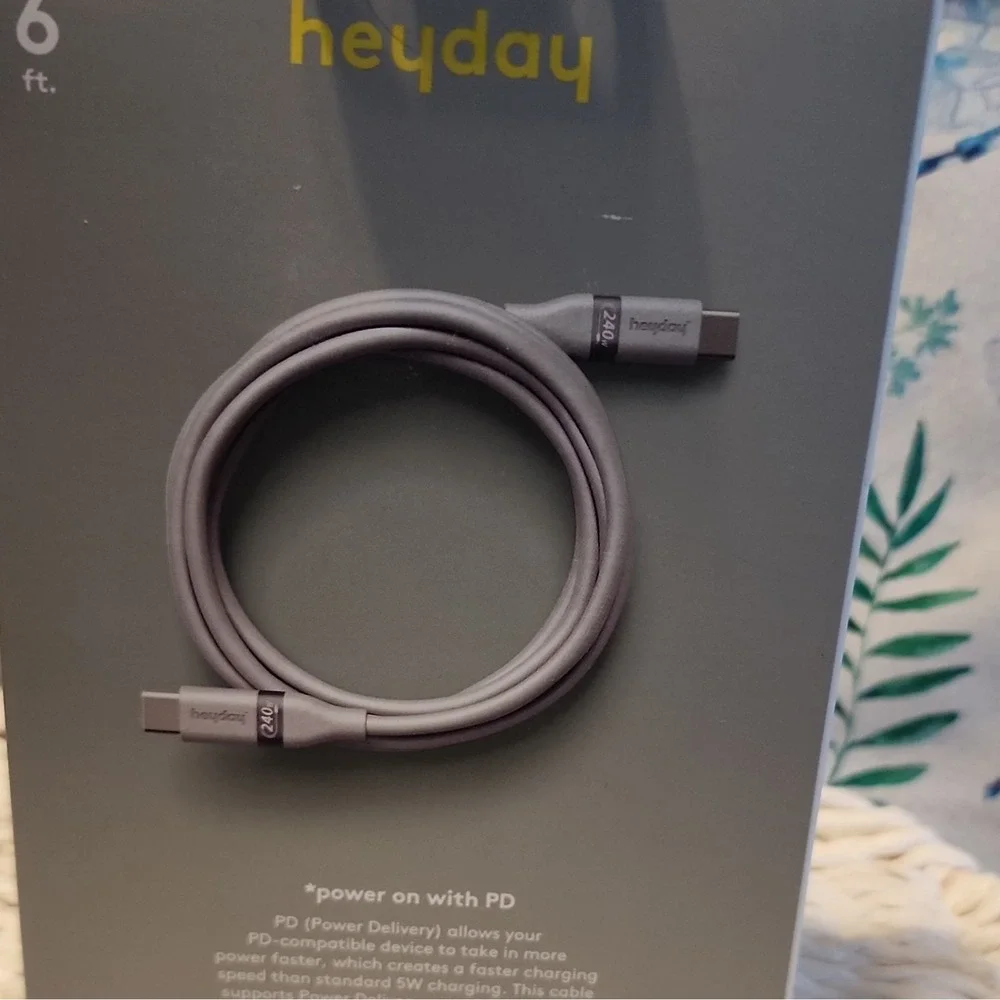 heyday USB-C to USB-C Soft-Touch Fast Charging USB Cable 6ft Gray 240W PD