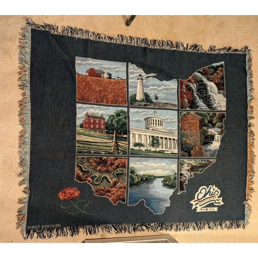 Vintage Ohio Outline Bicentennial Tapestry Throw Blanket