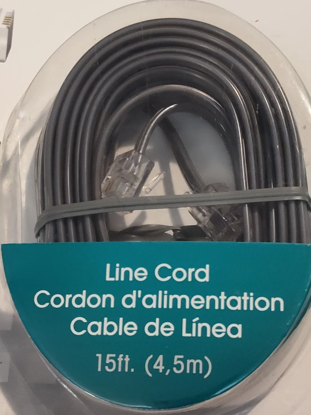 NWT! Gray Telephone Line Cord 15ft by Jasco