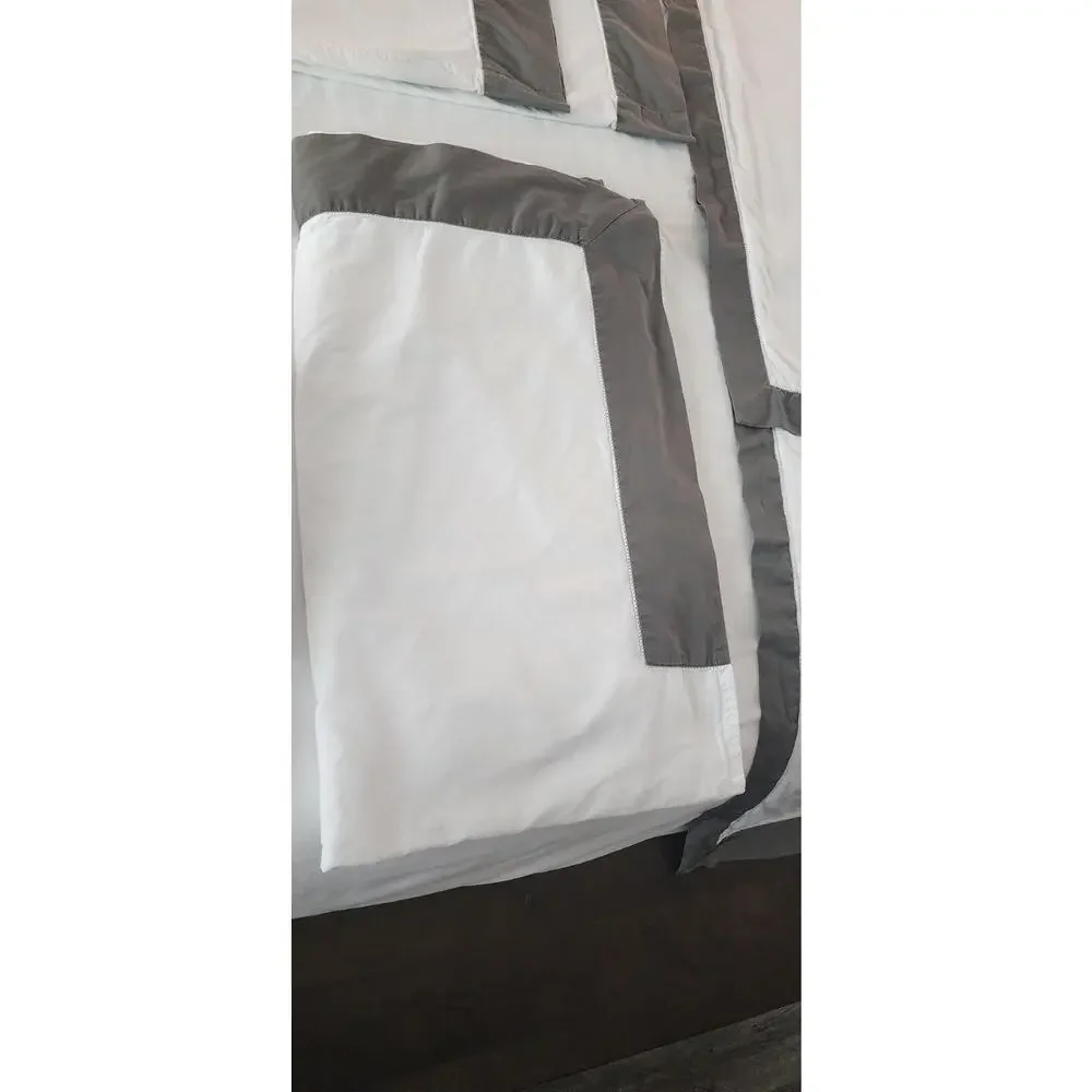 Ralph Lauren Cotton Sateen Graphite Trim Langdon King Duvet Sham Sheet Set White