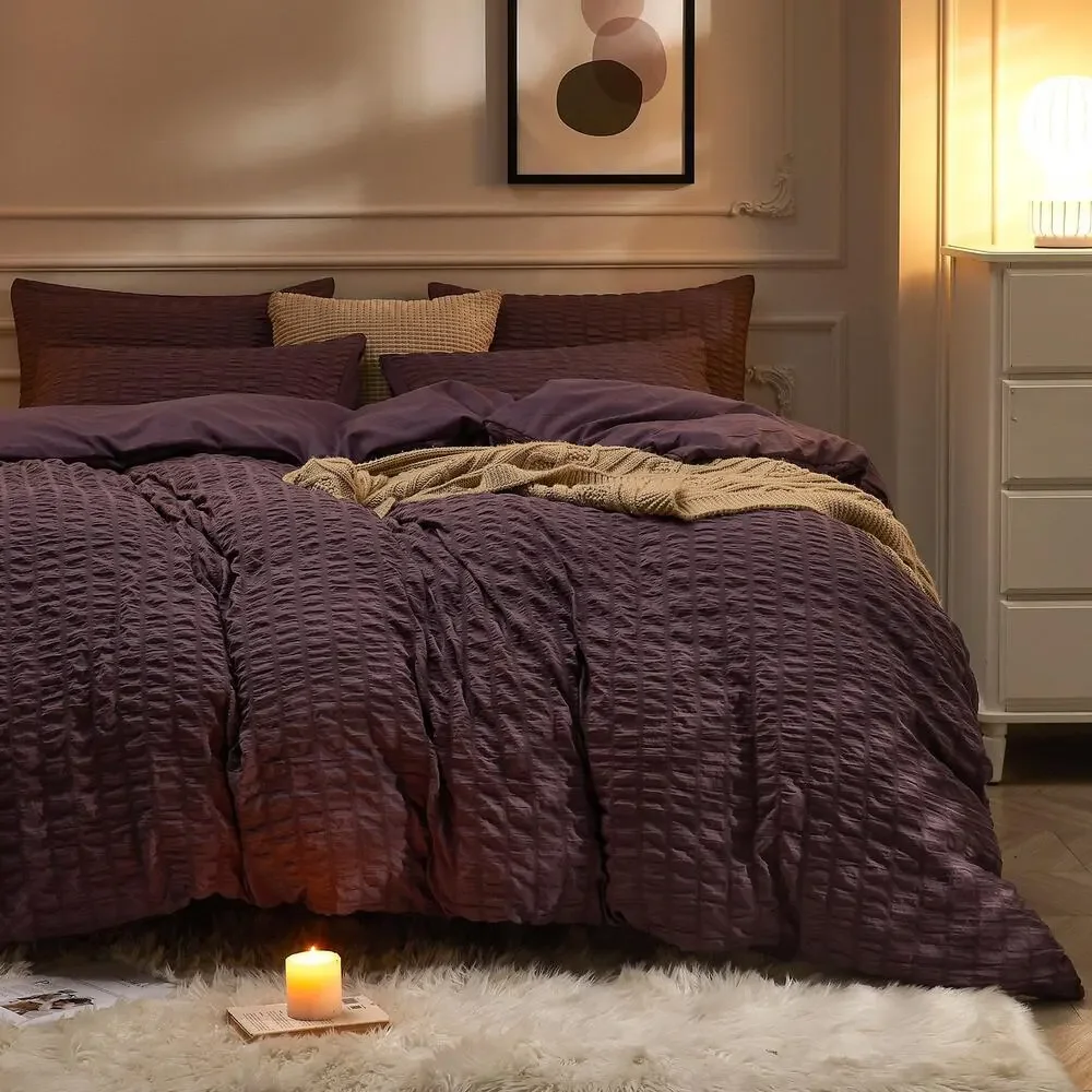 Plum Purple Full Size Duvet Cover w 2 Pillow Shams Set OEKO TEX Comforter Cover