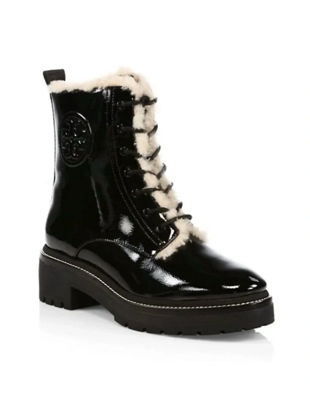 New Tory Burch Miller Lug Sole Shearling Bootie Black Sz 9.5
