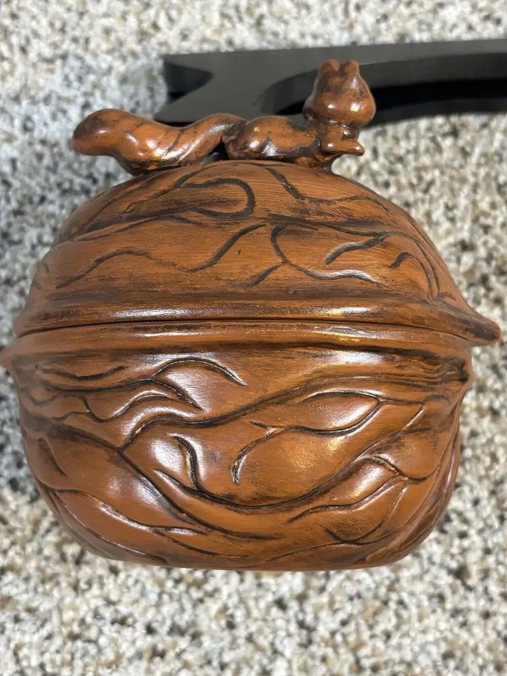 Vintage Ceramic Walnut Shaped Covered Bowl with Squirrel Lid Signed Edna