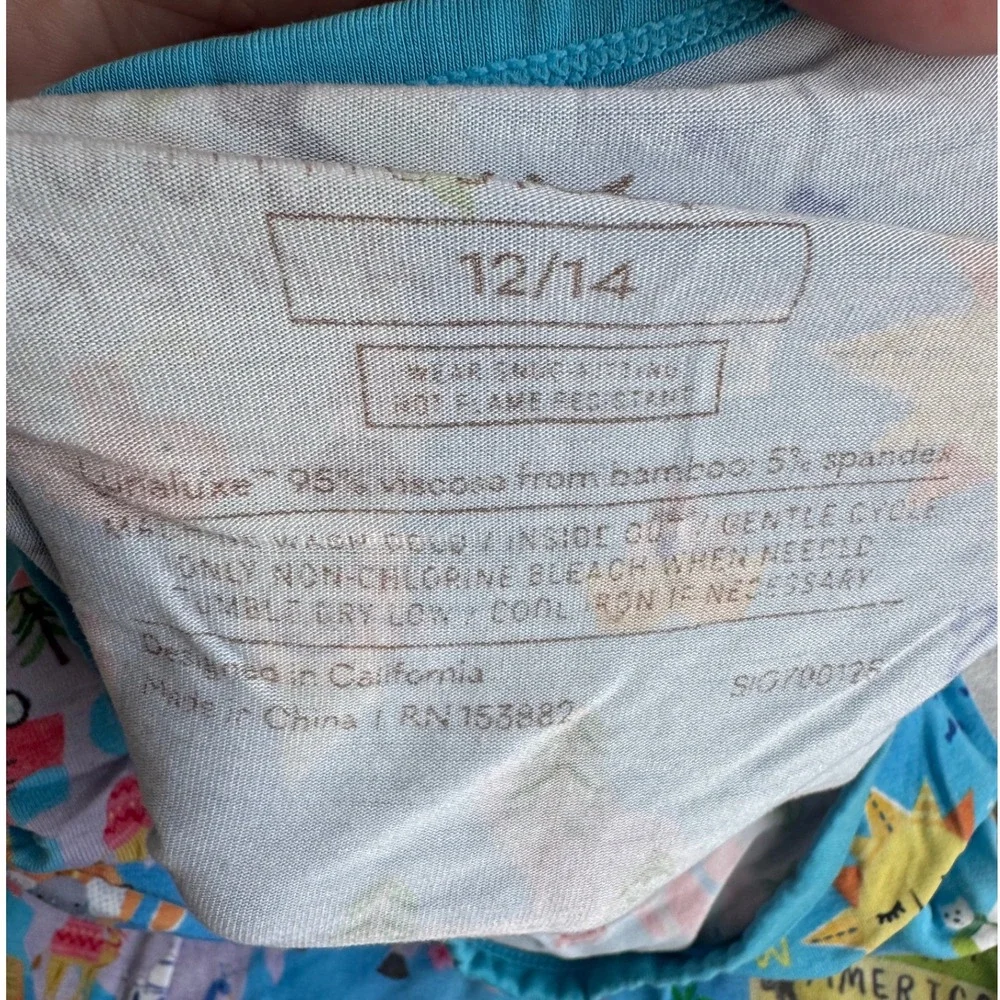 Little Sleepies Around the World Bamboo Pajama Set Blue Kids 12 Lunaluxe map