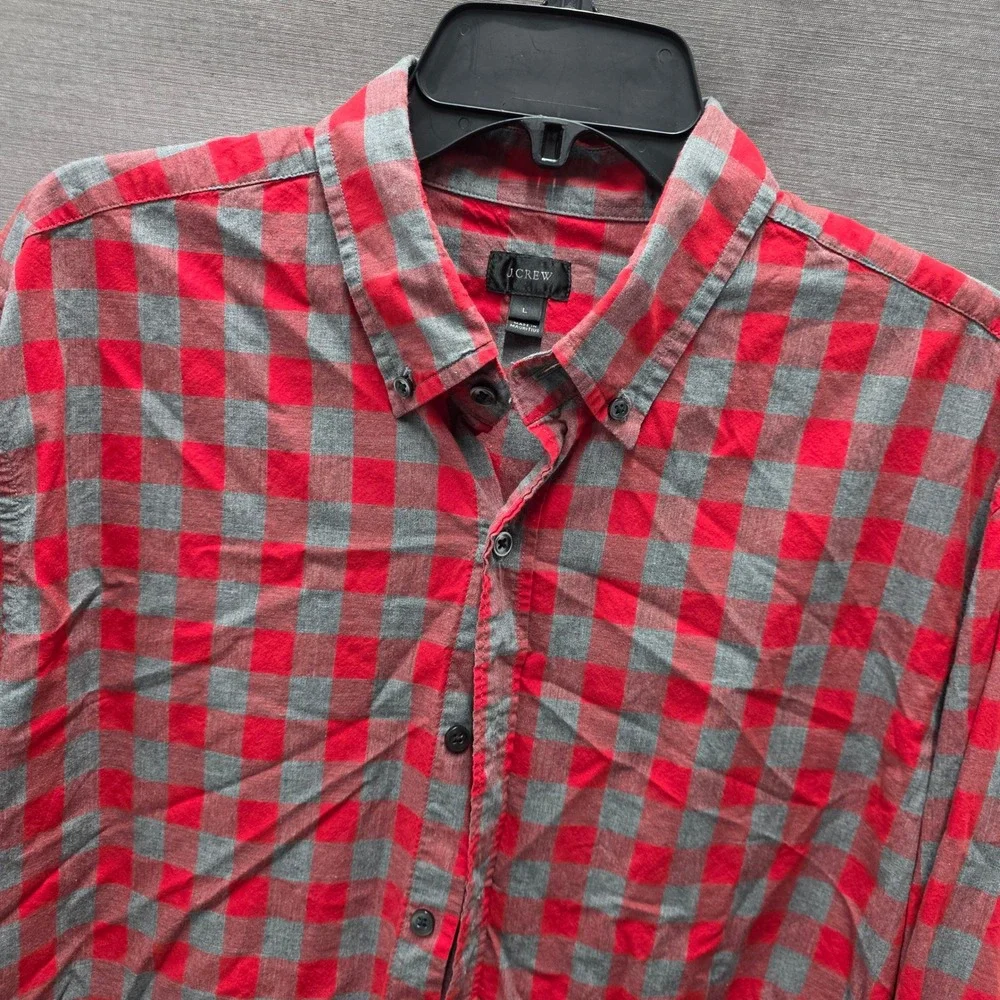 J.Crew Mens Red Gray Buffalo Check Cotton Button Down Shirt Large