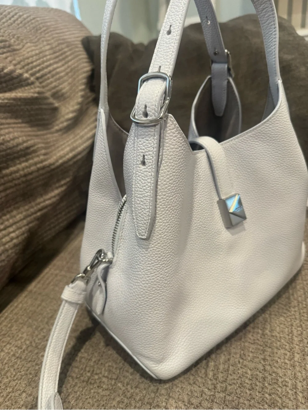Minimalist light blue Leather Shoulder Bag