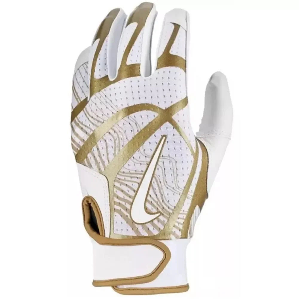 NWT Women's Nike Softball Hyperdiamond Pro Batting Gloves White Gold LARGE
