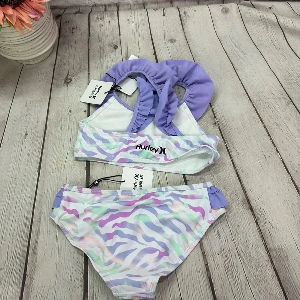 NWT hurley 2pc swimsuit bikini purple pulse sz 6X surf beach sand summer