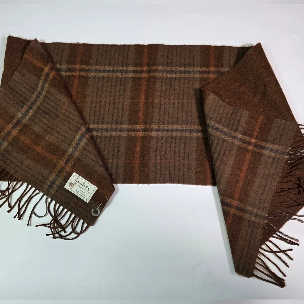 Lautrec Cashmere Blend Plaid Fringe Scarf Brown Soft Winter Wrap