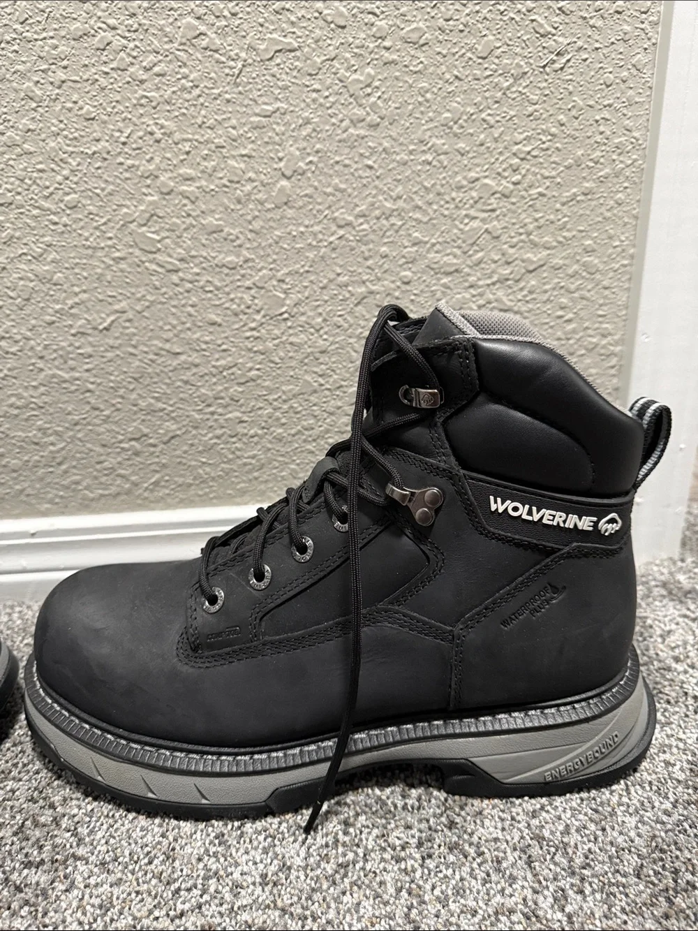 Wolverine Black Lace-Up Work Boots with Gray Midsole