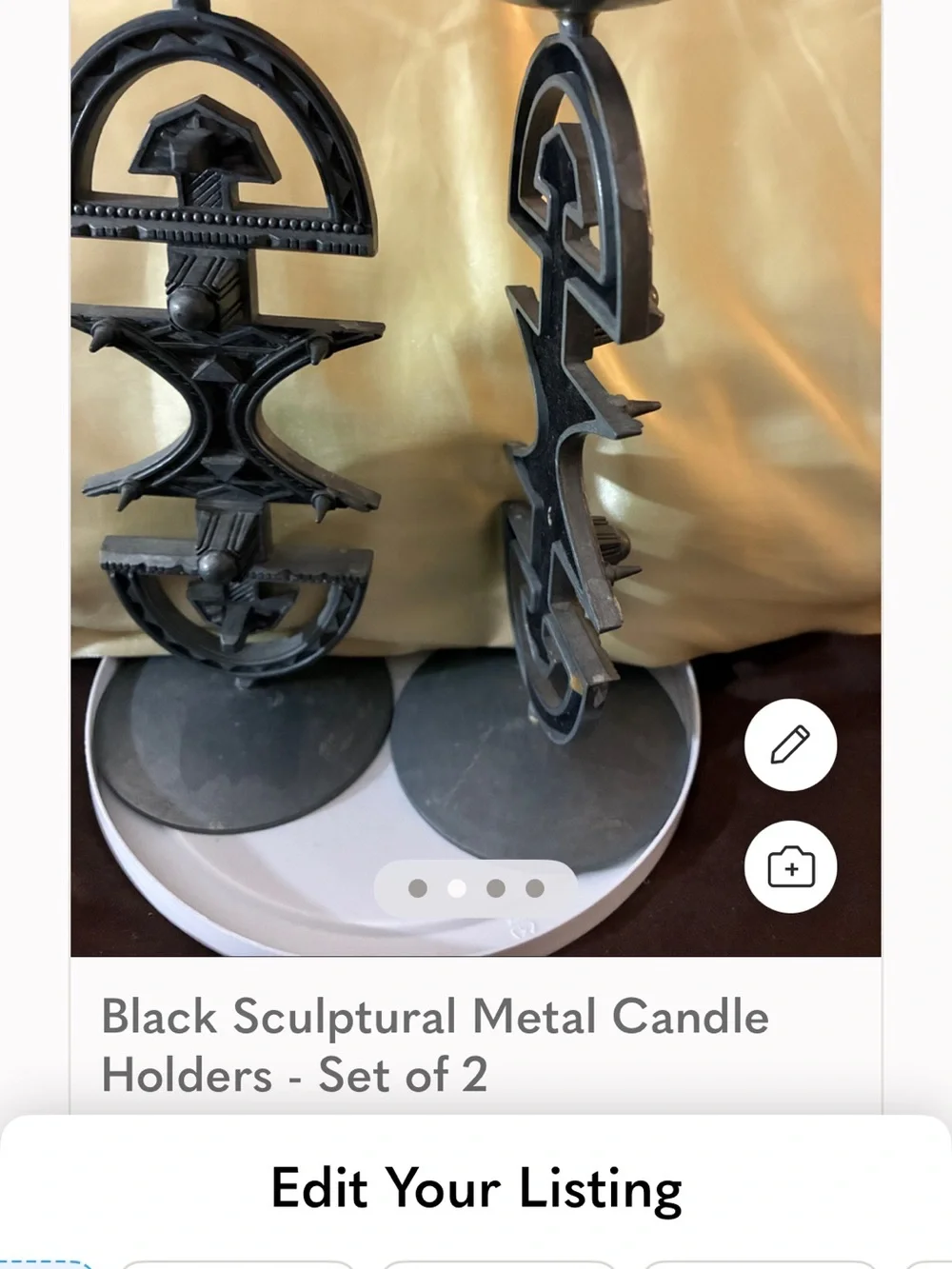 Black Sculptural Metal Candle Holders - Set of 2