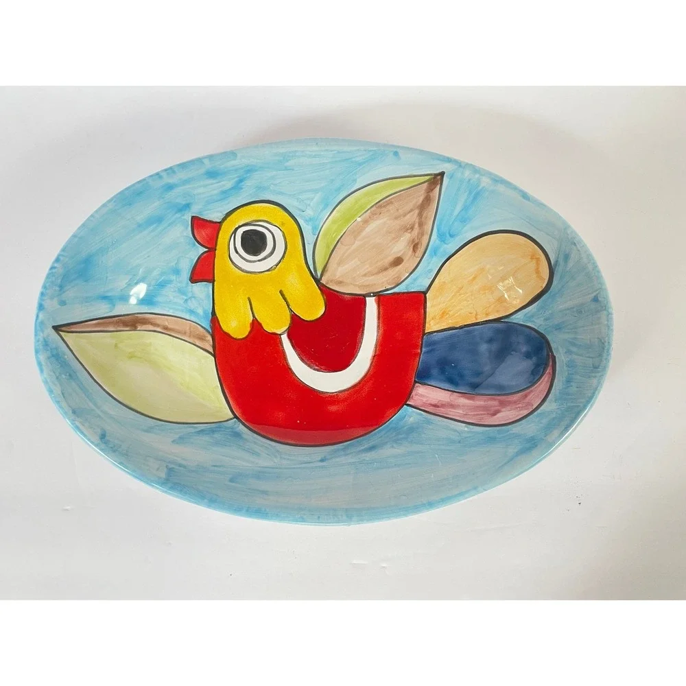 Nino Parrucca Italy Hand Painted Ceramic Bird Oval Platter Majolica 11