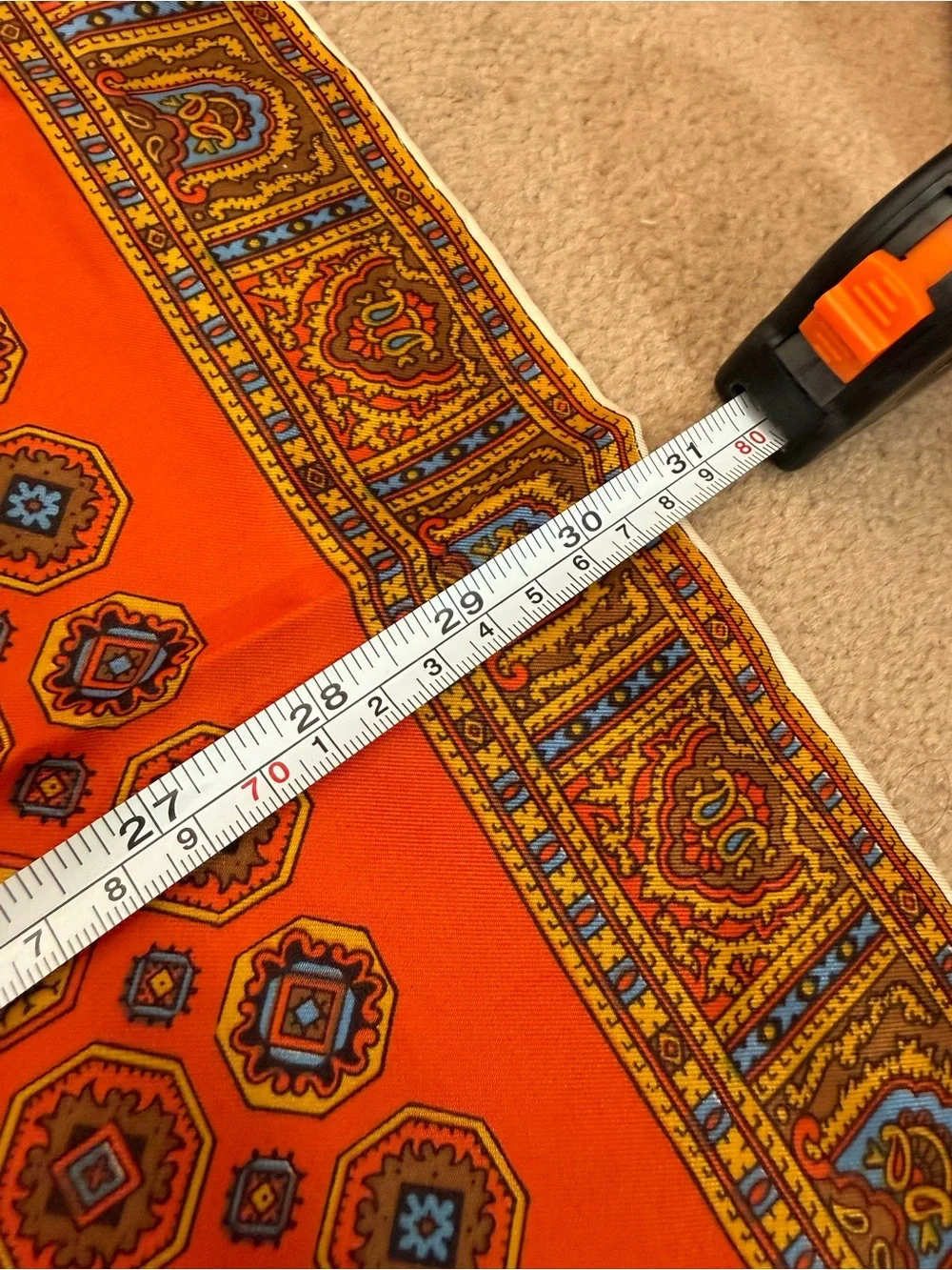 Vintage Art deco burnt orange blue geometric modernist square scarf