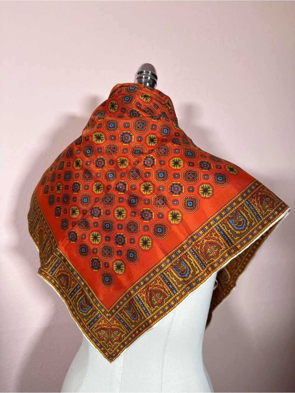 Vintage Art deco burnt orange blue geometric modernist square scarf