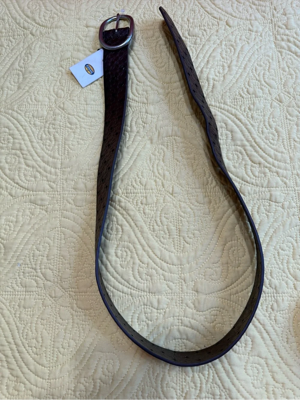Fossil Dark Brown Textured Leather S Belt with Silver Buckle