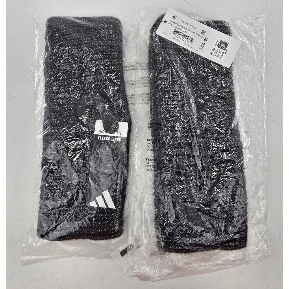adidas Lifestyle Fuzzy Headband Womens OSFW Black Grey White Fleece Lined - NEW
