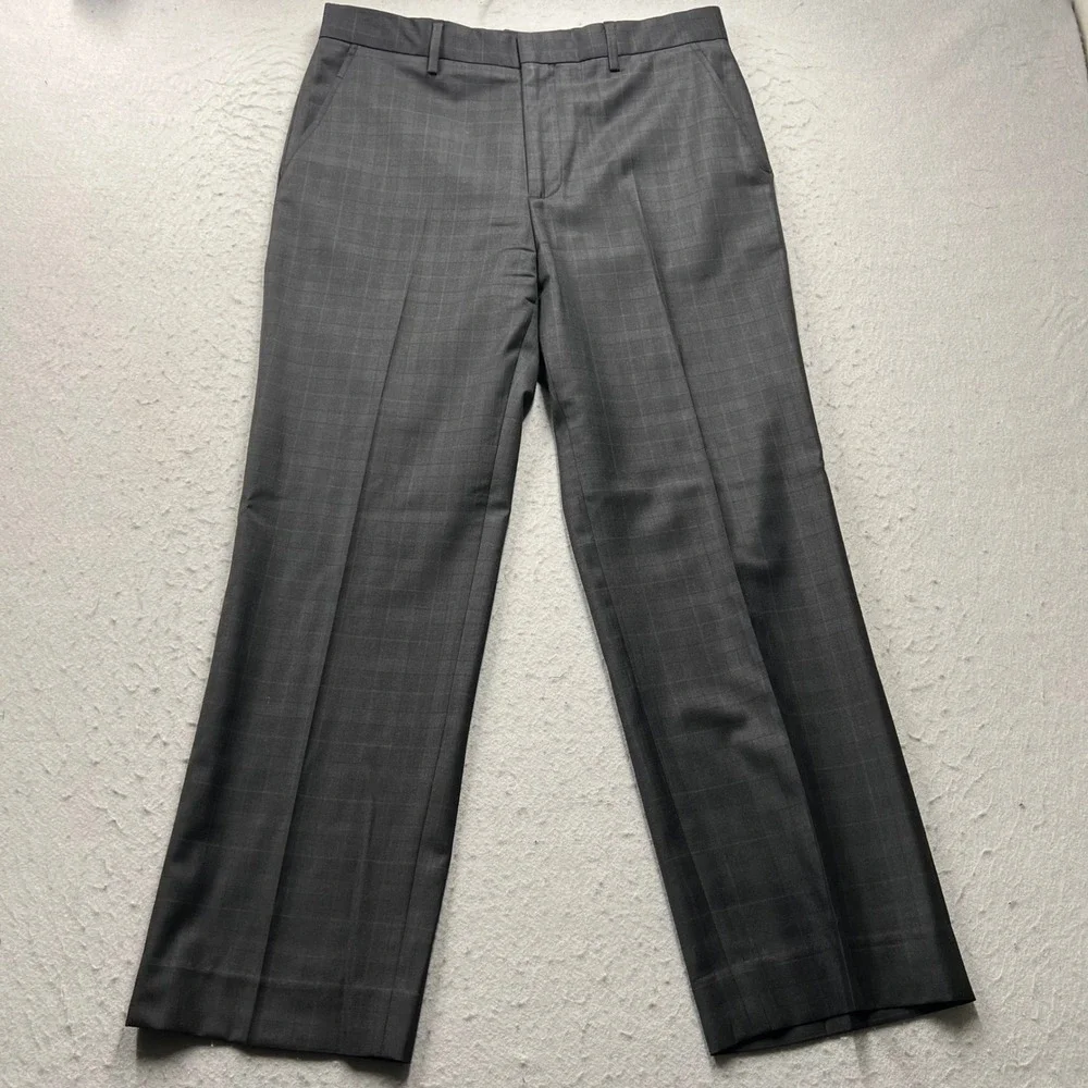 Banana Republic Mens 33x30 Dress Pants Gray Plaid Wool Modern Fit Trousers