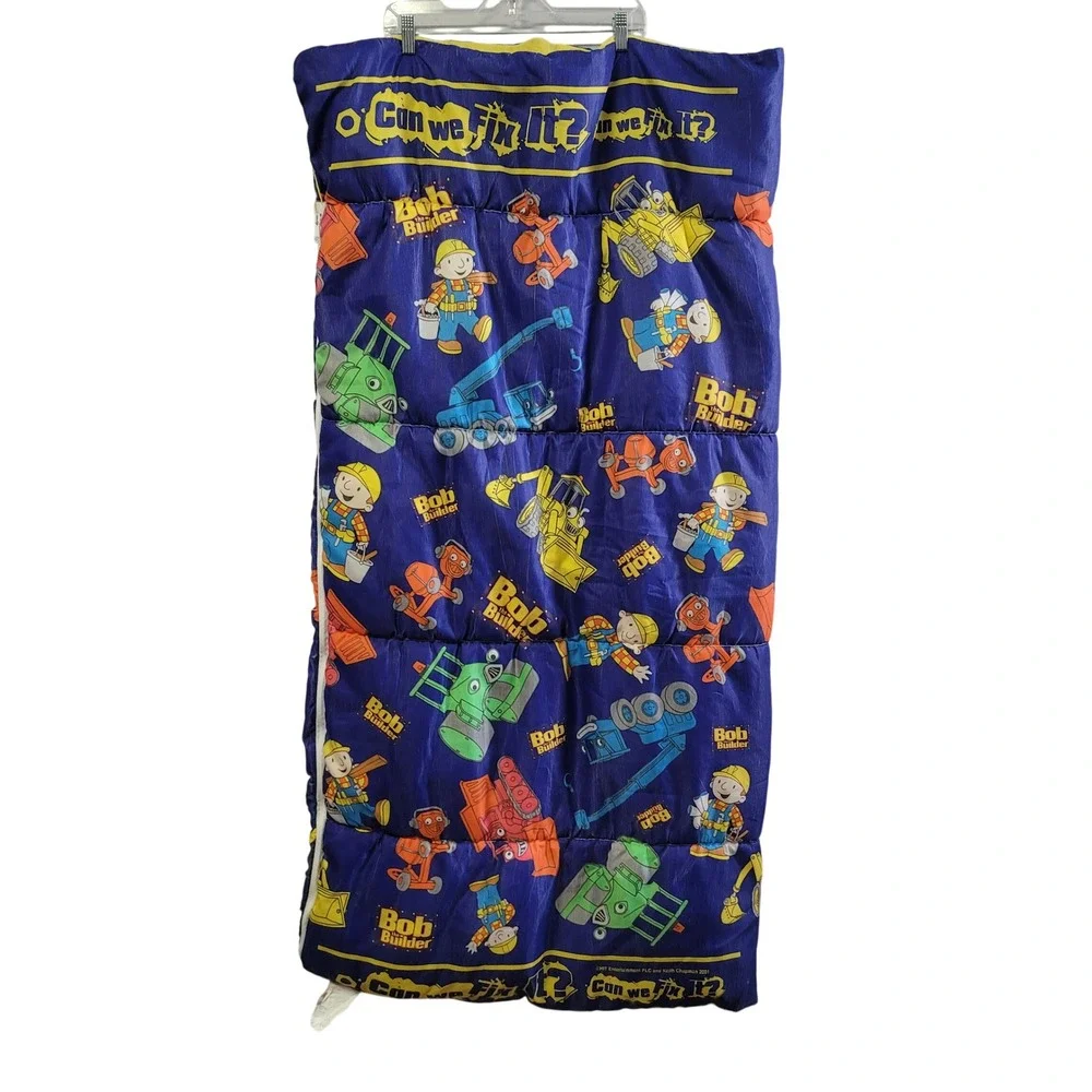 Bob the‎ Builder Sleeping Bag Kids Blue Yellow Construction Vehicle Print
