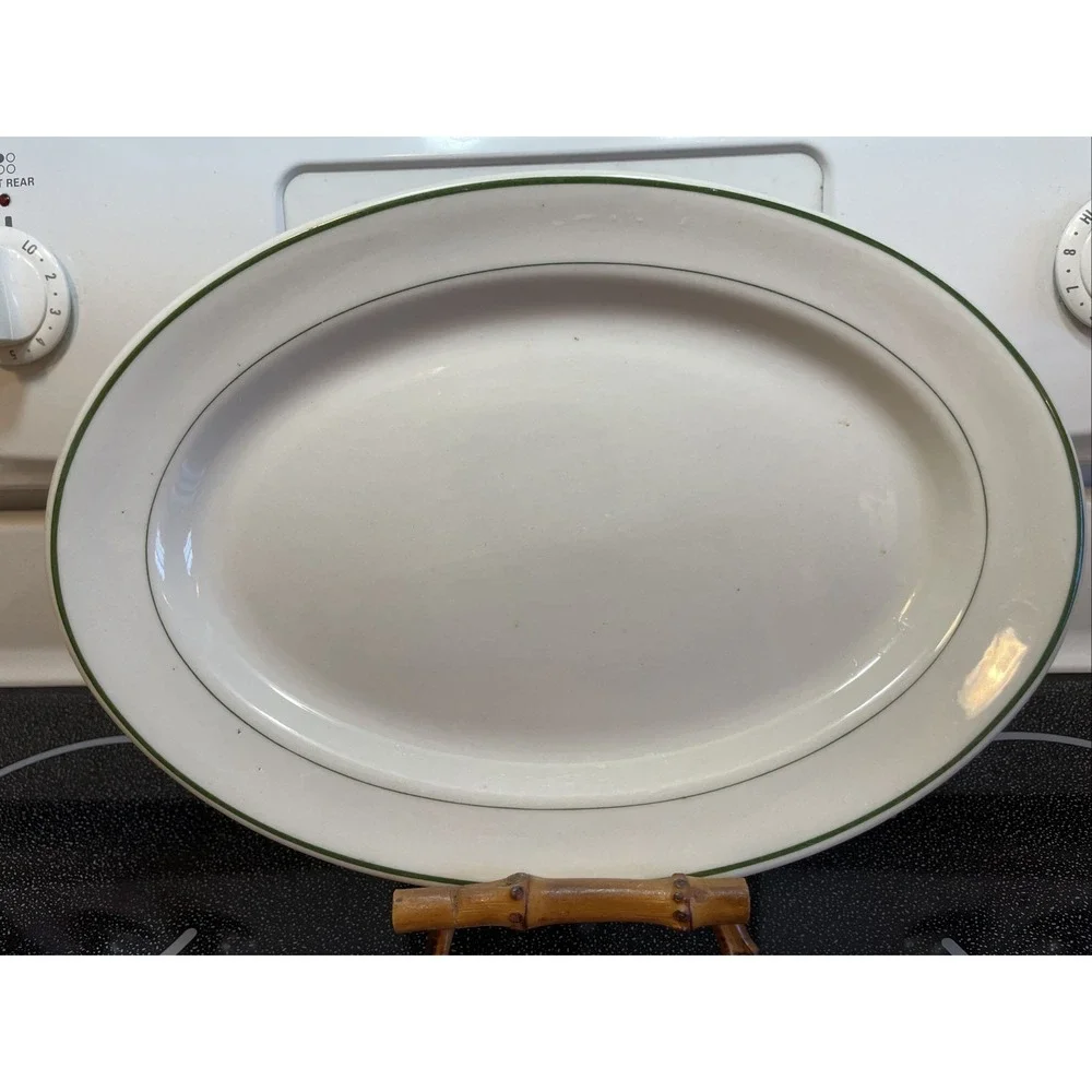 TEPCO Restaurant Ware Platter Oval Green Band Vintage
