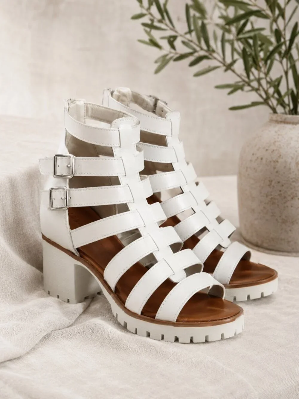Jellypop Sheila White Gladiator Block Heel Sandals Girls 3M Strappy Lug Sole