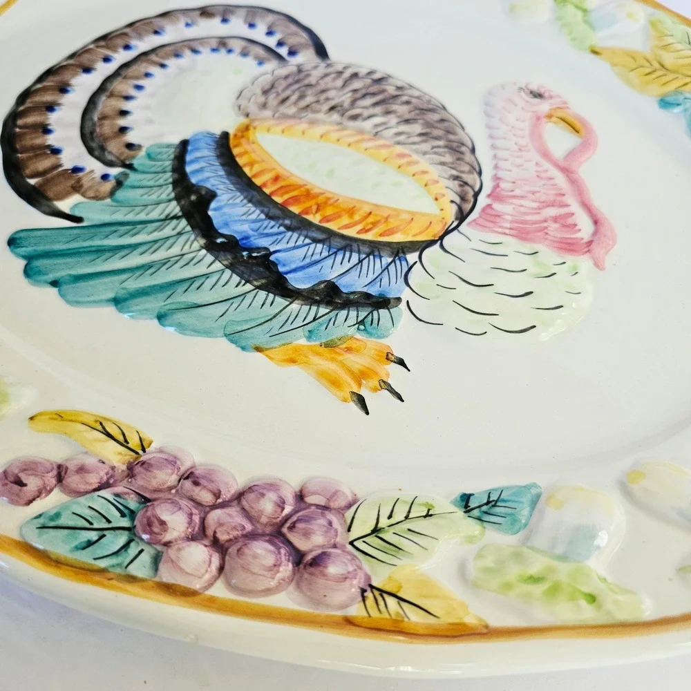 Vintage Nasco Italy Turkey Platter Hand Painted Ceramic Harvest Thanksgiving 20