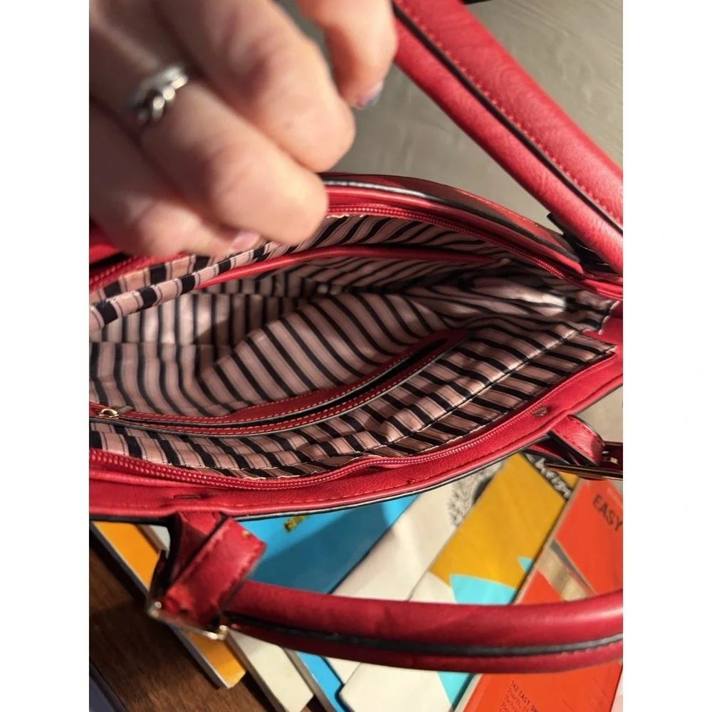 Isabelle Boutique Red Vegan Leather Studded Satchel‎ Handbag NWT Medium