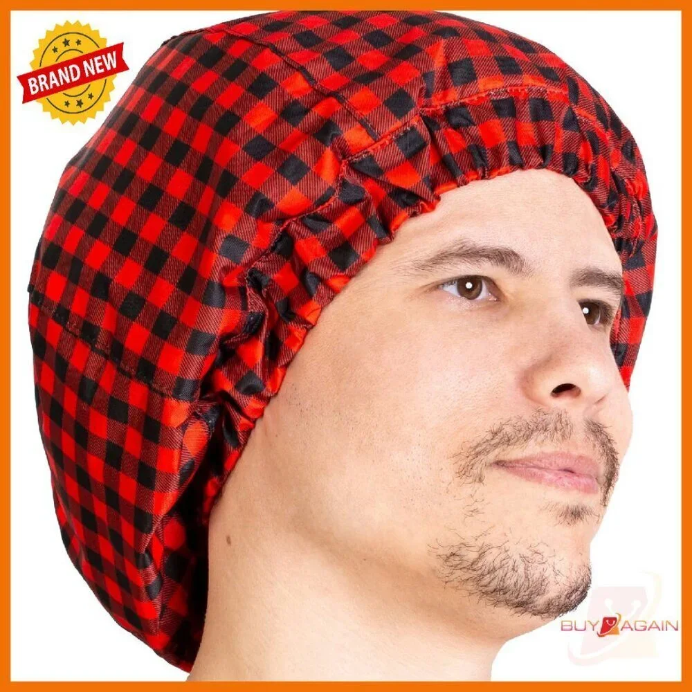 Terry Cloth Lined Shower Cap for Men with Microfiber, Fits All Hair Types