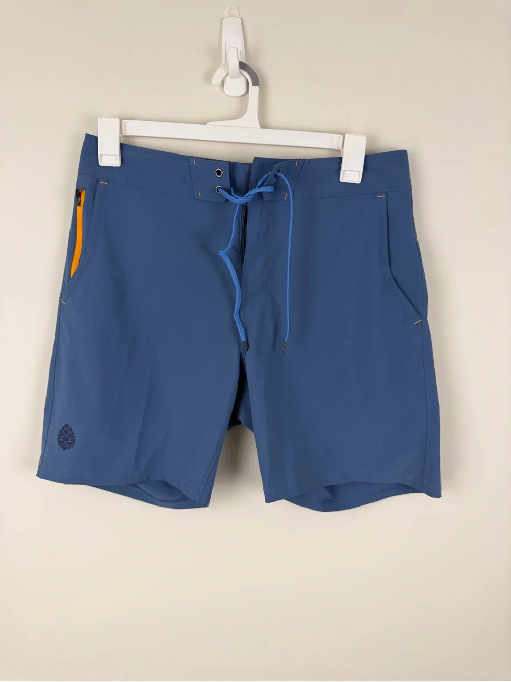 Stio Men's Blue Swim Hybrids with Orange Zip Accent