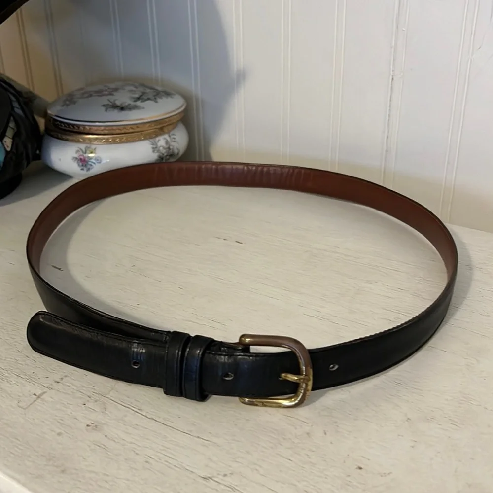 Vintage Coach leather belt glove tanned leather black brass buckle 36”
