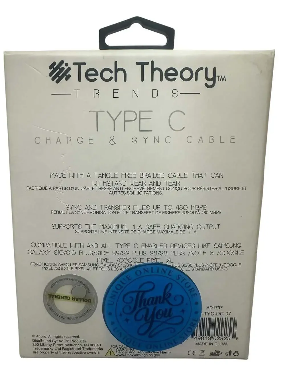 Tech Theory Trends Type C Charge & Sync Cable 6 Feet Silver Glitter Braided