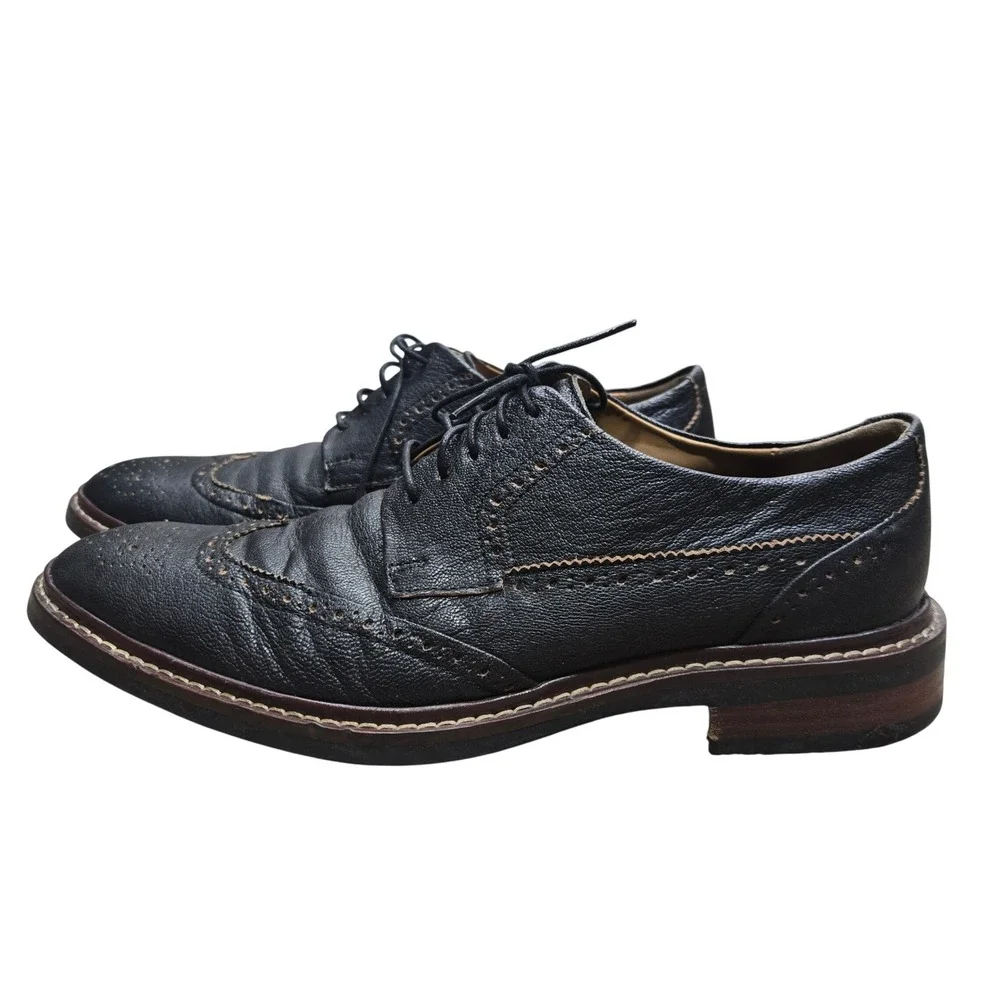 Cole Haan Grand OS Warren Welt Wingtip‎ Oxford Shoes Black Pebbled Leather 9.5