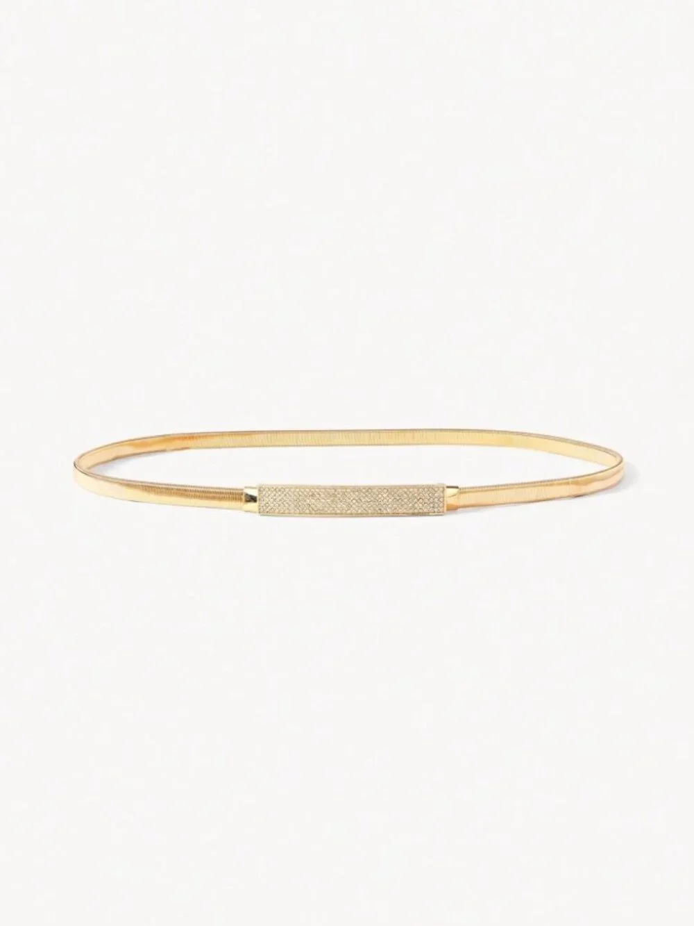 Gold Rhinestone Bar Buckle Milanese Skinny Belt