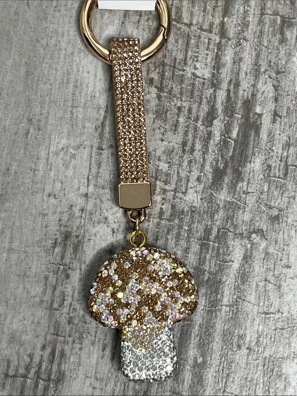 Gold and Silver Crystal Mushroom Keychain Charm