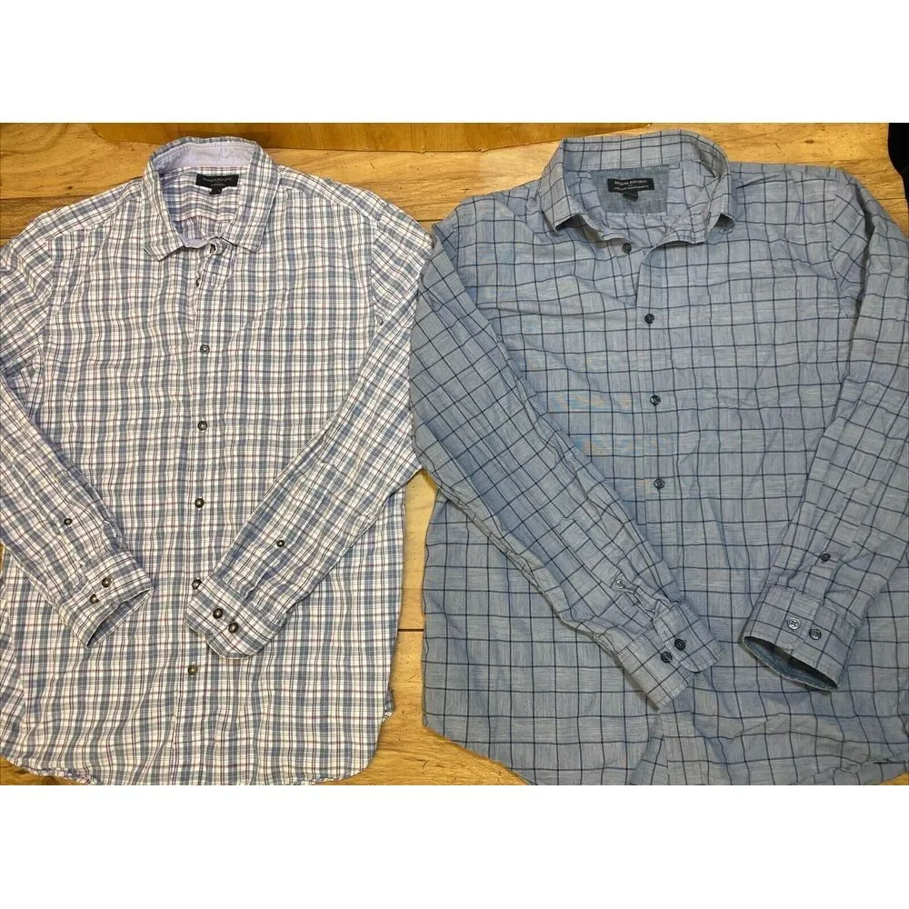 (2) Banana Republic Men's‎ L Large Long Sleeve Plaid Shirts Standard Fit
