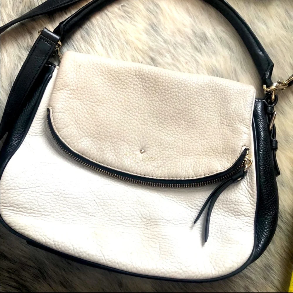 Authentic Kate Spade satchel crossbody purse‎ bag color block tote neutral black
