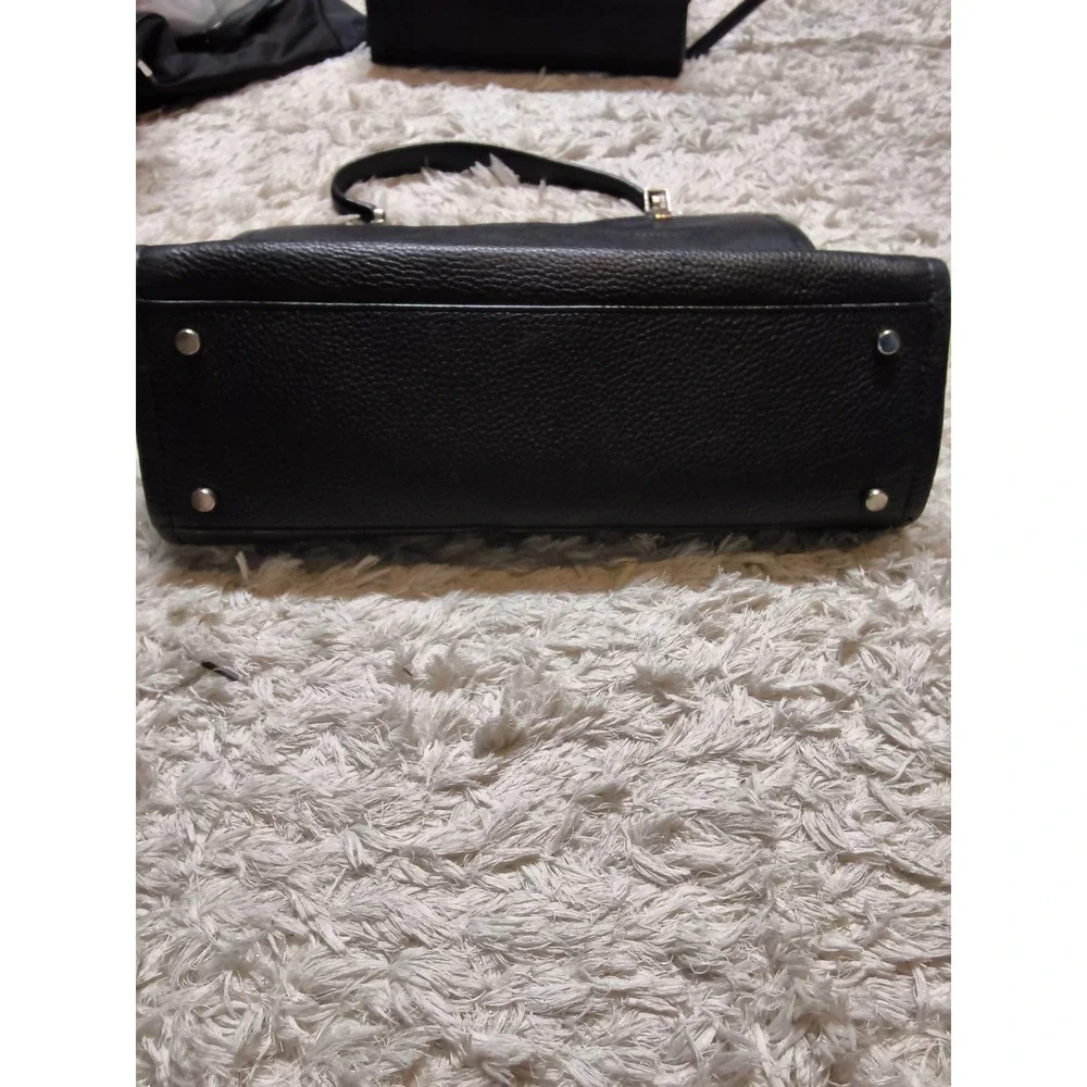 Kate Spade Black Pebbled Leather Leopard Calf Hair Satchel Bag PXRU5066