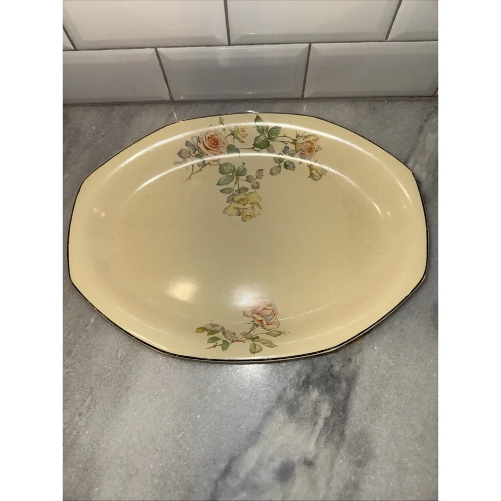 Rare Vntg Homer‎ Laughlin Large Oval Serving Platter with Rose Pattern 15