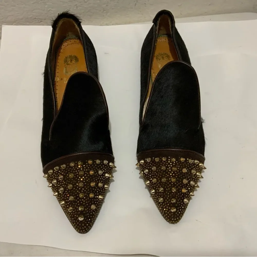 New Jesu  Segun Pointy Toe Studded calf hair  Loafers Dress Shoes  luxury Italy