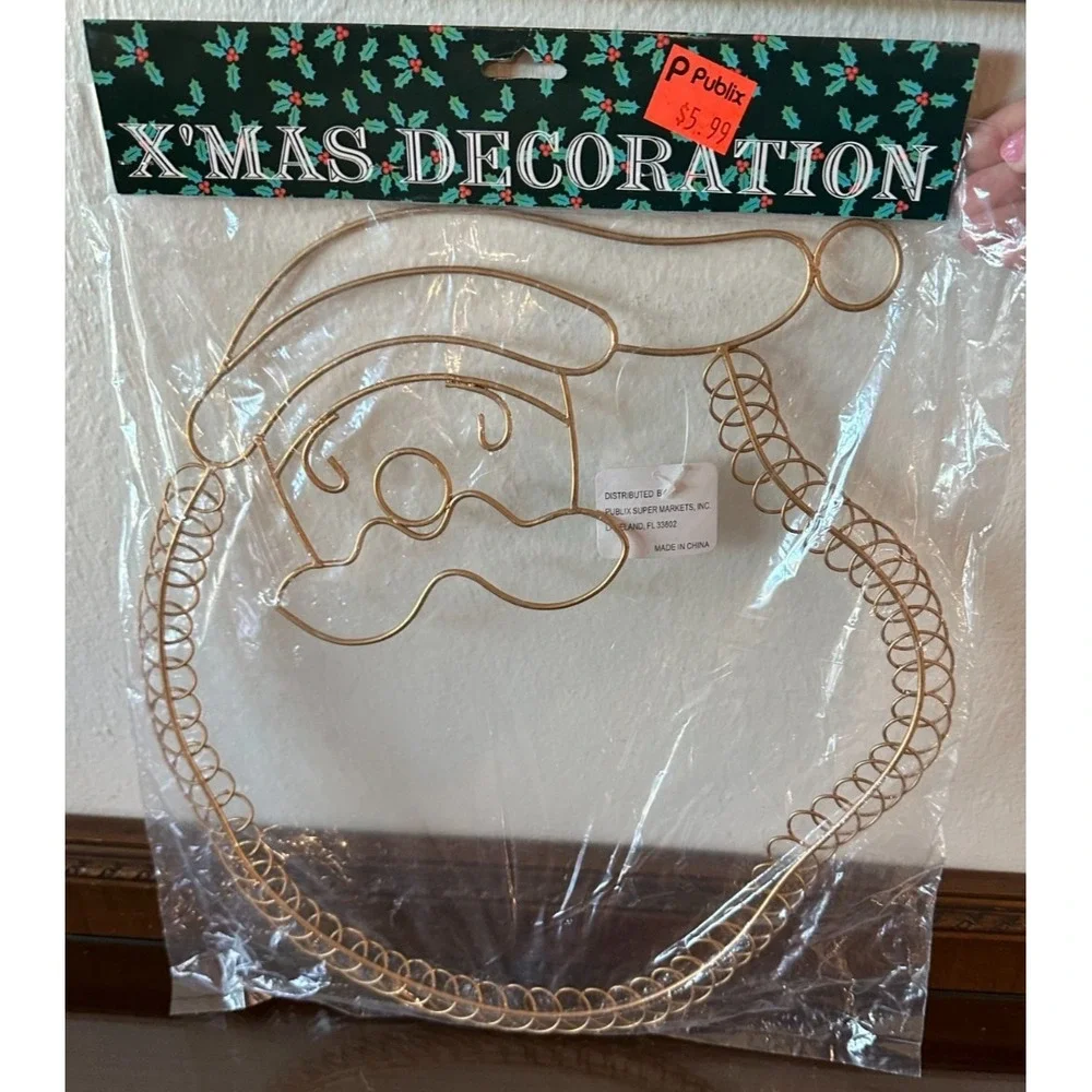 Vintage Gold Tone Metal Angel Christmas Card Holder Spiral Wire‎ Holiday Wreath