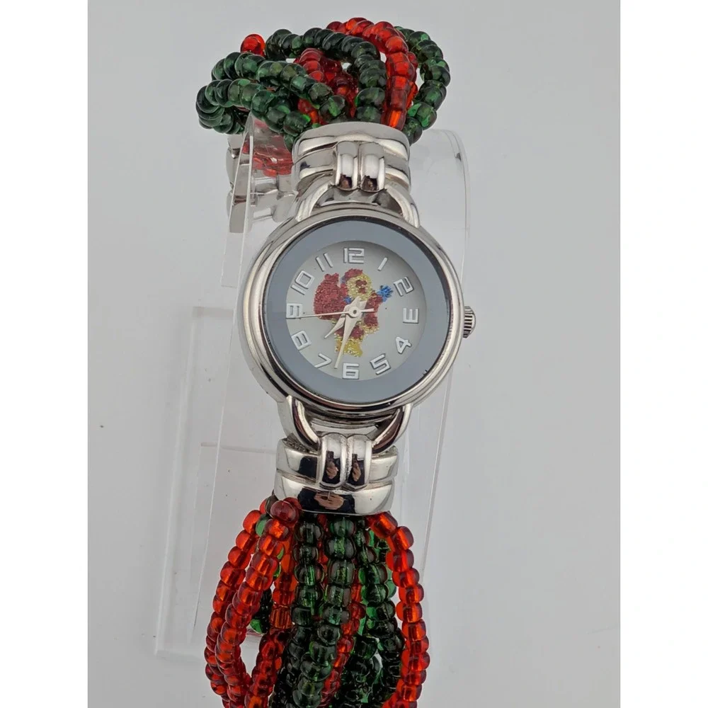 Geneva Santa Claus Beaded Band Watch Women‎ 24mm Case- New Battery