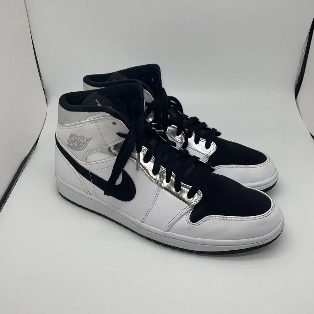 Air Jordan 1 Mid SE, Think 16 Alternate, White/Metallic‎ Silver/Black 11.5