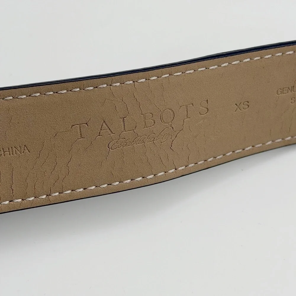Talbots Womens XS Black Leather Belt Contrast Stitch Leather Wrapped Buckle Stud