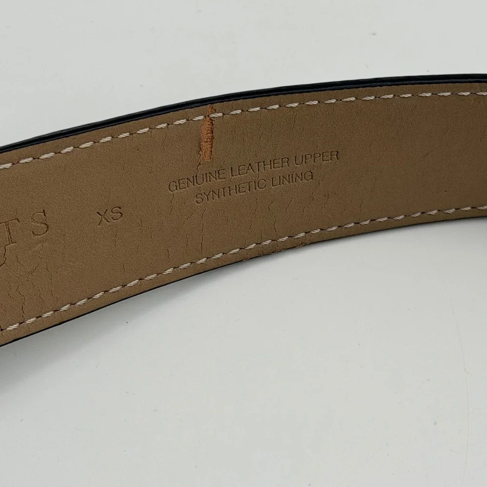 Talbots Womens XS Black Leather Belt Contrast Stitch Leather Wrapped Buckle Stud
