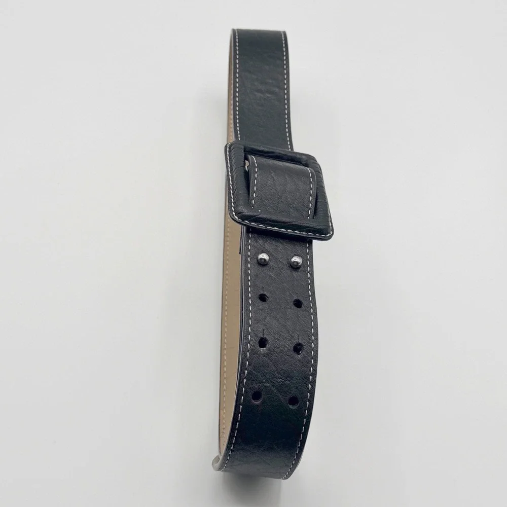 Talbots Womens XS Black Leather Belt Contrast Stitch Leather Wrapped Buckle Stud