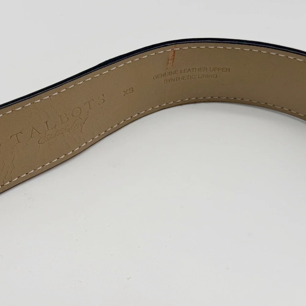 Talbots Womens XS Black Leather Belt Contrast Stitch Leather Wrapped Buckle Stud