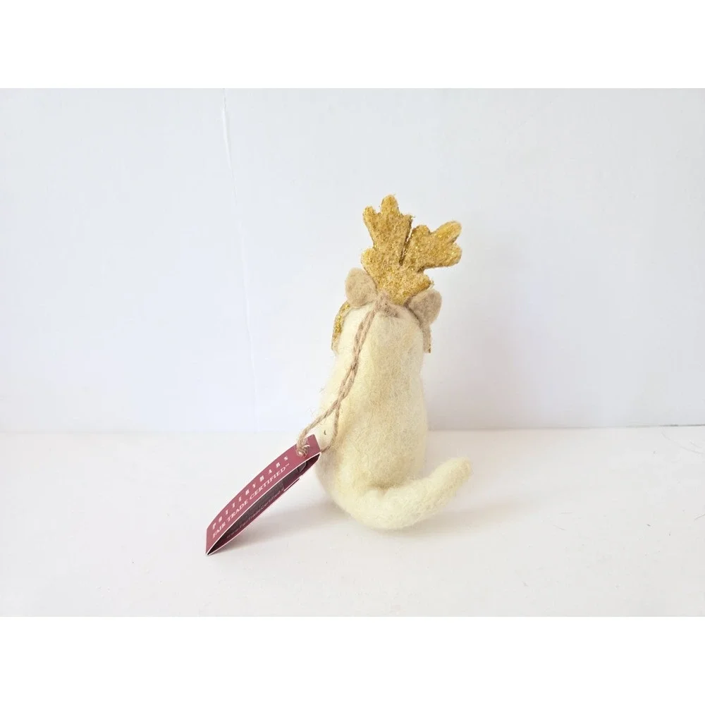 Pottery barn Christmas ornament hand crafted in Nepal cat reindeer NWT