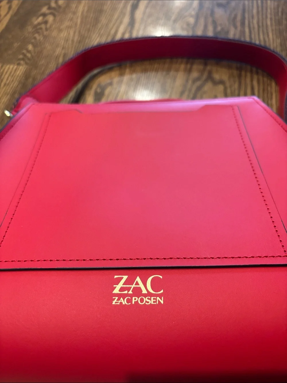 ZAC Zac Posen Red Structured Top-Handle Satchel with Gold Hardware