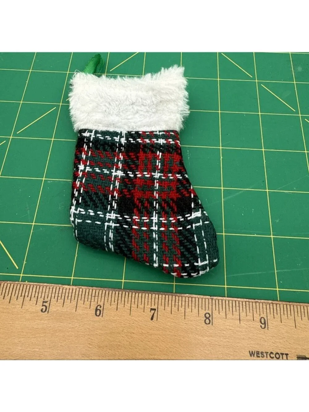 Mini Plaid Christmas Stocking Ornament 5”